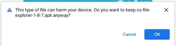 Android security warning for APK download